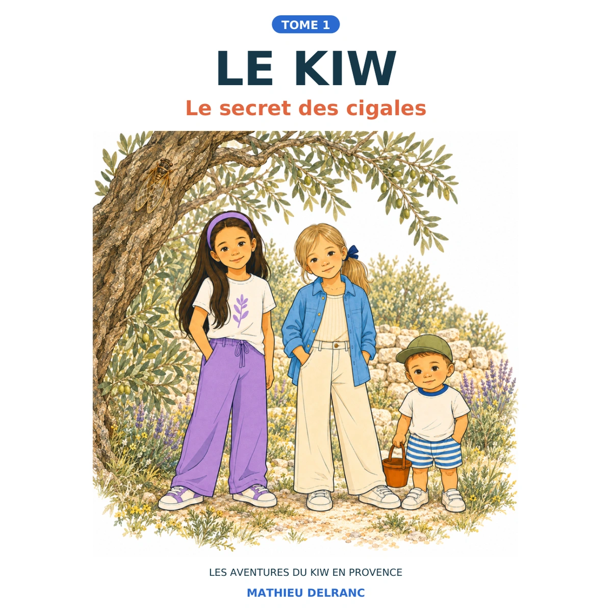 Couverture du tome 1, LE KIW, Le secret des cigales, avec Le Kiw, Nono et Raf